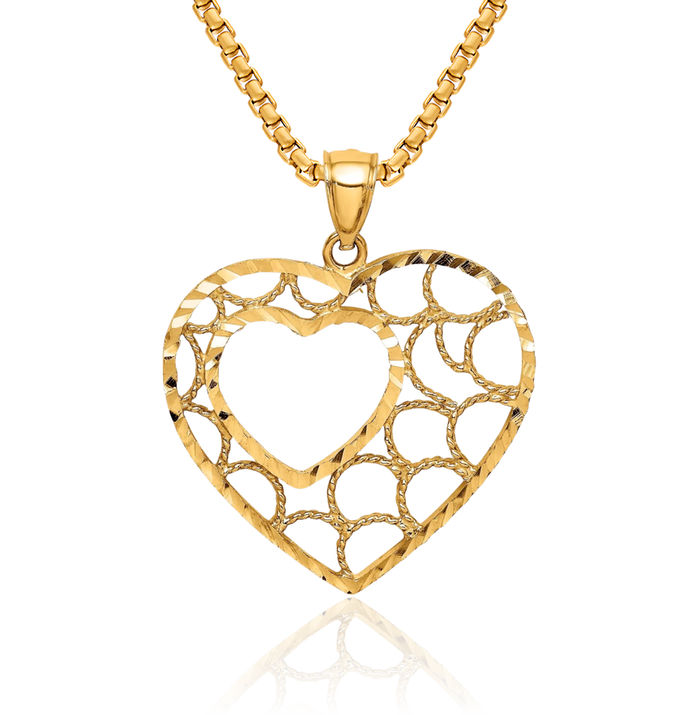 14K Solid Yellow Gold Heart Necklace Love Pendant Charm