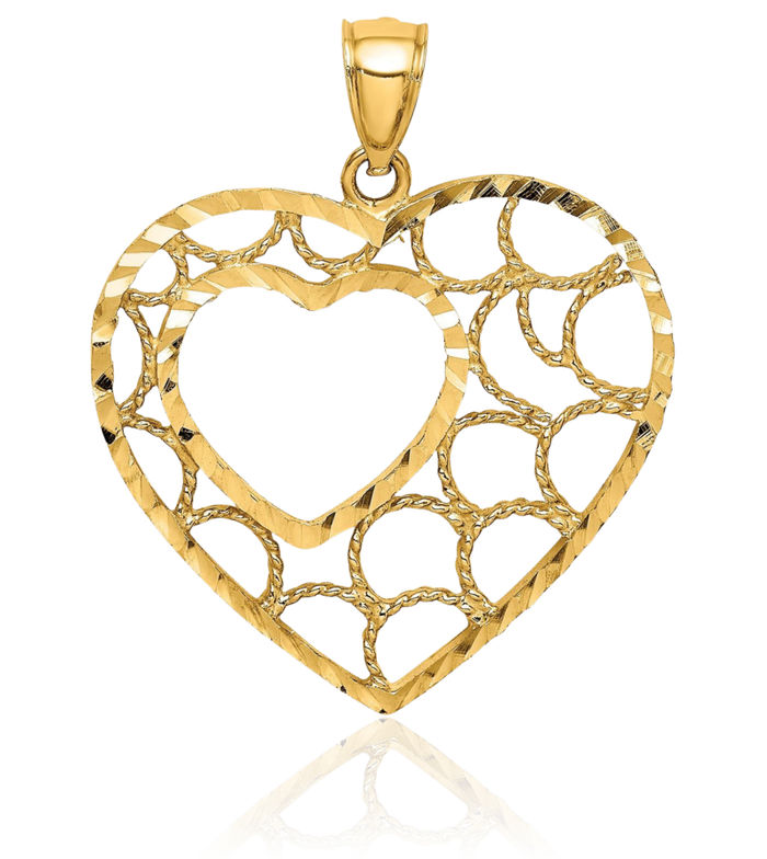 14K Solid Yellow Gold Heart Necklace Love Pendant Charm