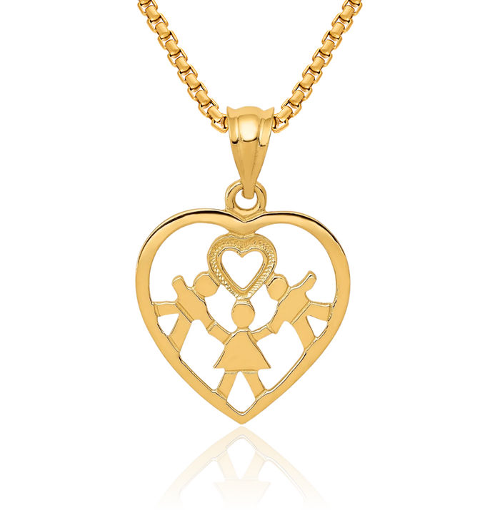 14K Solid Yellow Gold Heart Necklace Love Pendant Charm