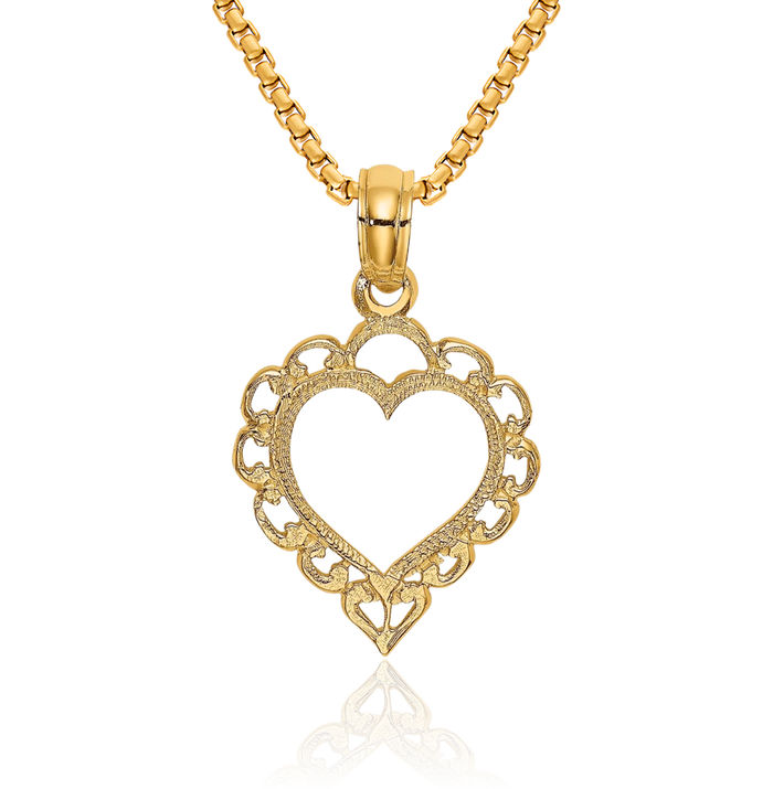 14K Solid Yellow Gold Heart Necklace Chain Pendant Charm