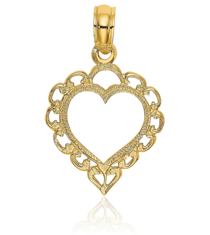 14K Solid Yellow Gold Heart Necklace Chain Pendant Charm