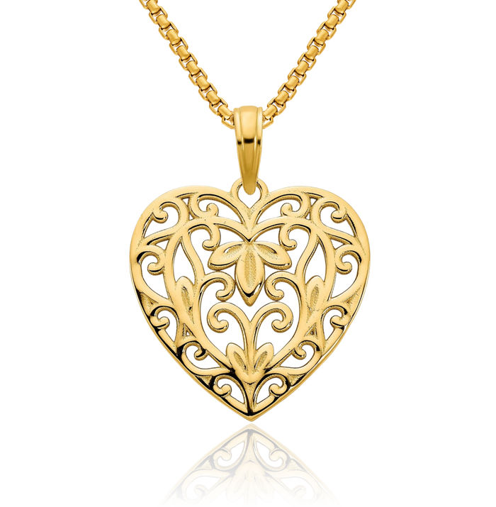 14K Solid Yellow Gold Heart Necklace Love Pendant Charm