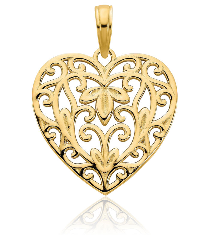 14K Solid Yellow Gold Heart Necklace Love Pendant Charm