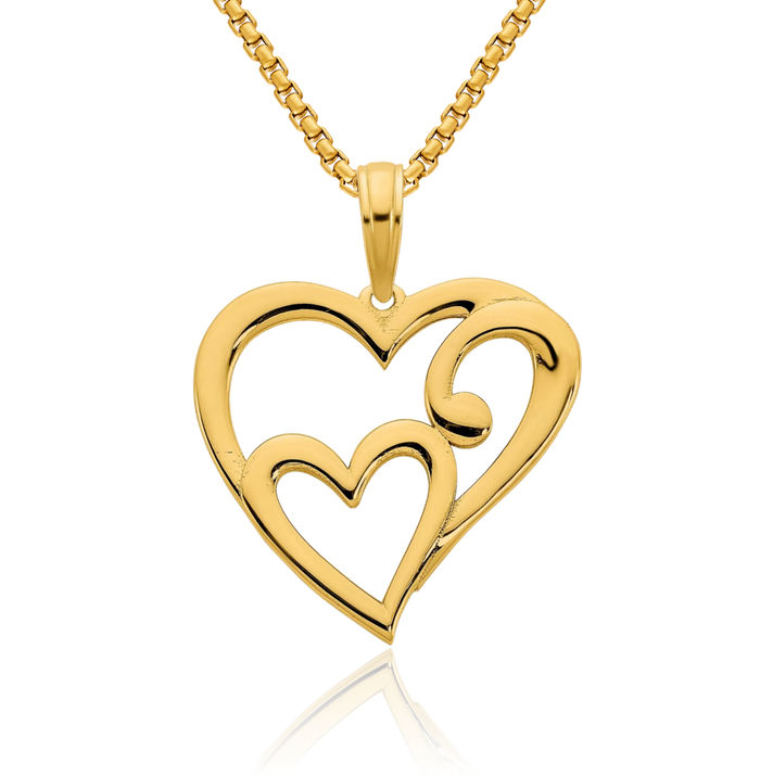 14K Solid Yellow Gold Heart Necklace Chain Pendant Charm