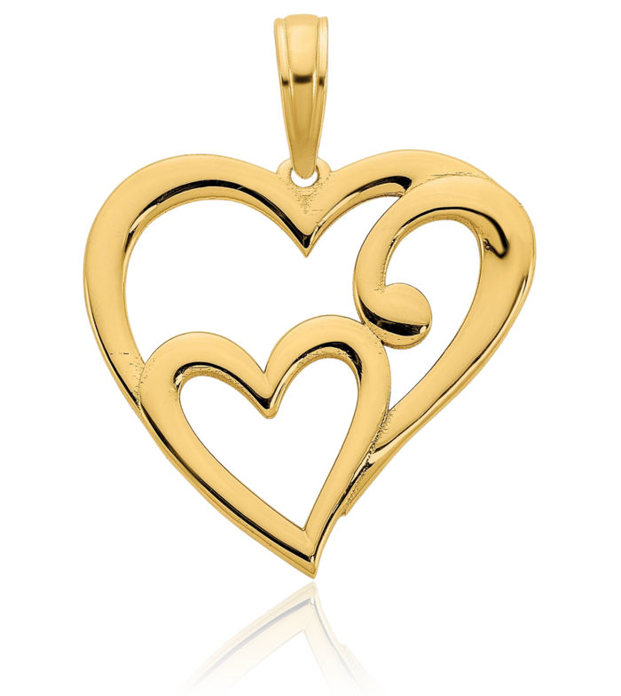 14K Solid Yellow Gold Heart Necklace Chain Pendant Charm