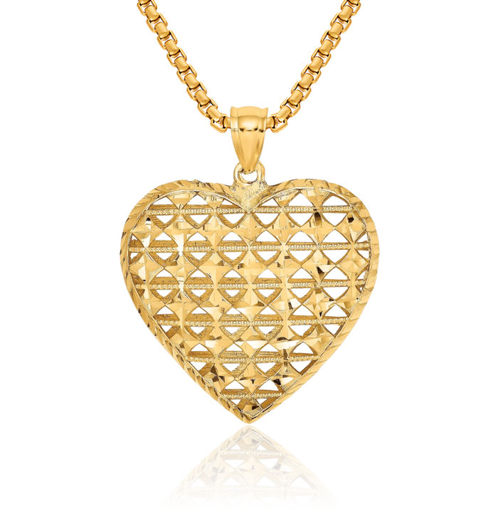 14K Solid Yellow Gold Heart Necklace Love Pendant Charm