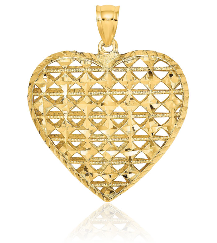 14K Solid Yellow Gold Heart Necklace Love Pendant Charm