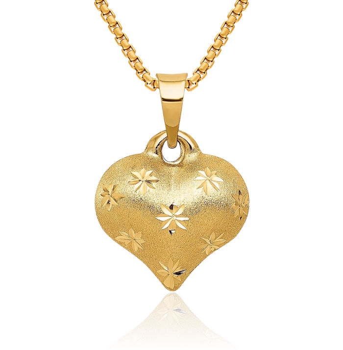 14K Solid Yellow Gold Heart Necklace Love Pendant Charm