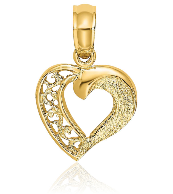 14K Solid Yellow Gold Heart Necklace Love Pendant Charm