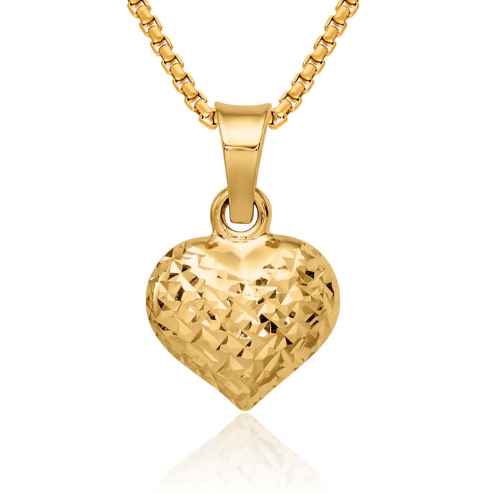 14K Solid Yellow Gold Heart Necklace Love Pendant Charm