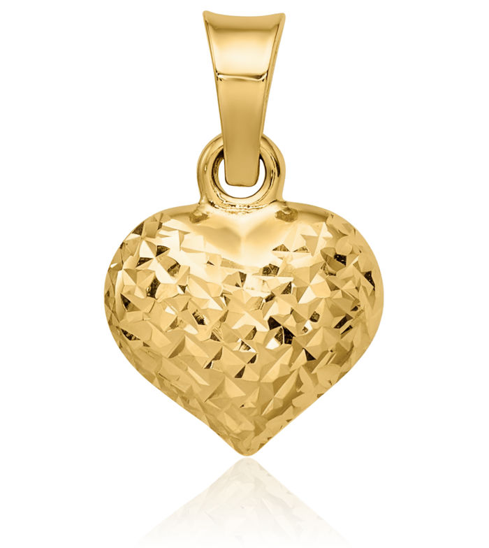 14K Solid Yellow Gold Heart Necklace Love Pendant Charm