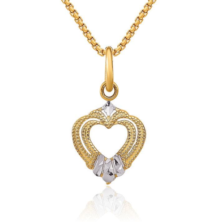 14K Solid Yellow Gold Heart Necklace Love Pendant Charm