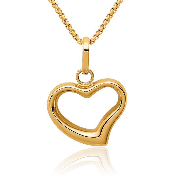 14K Solid Yellow Gold Heart Necklace Love Pendant Charm