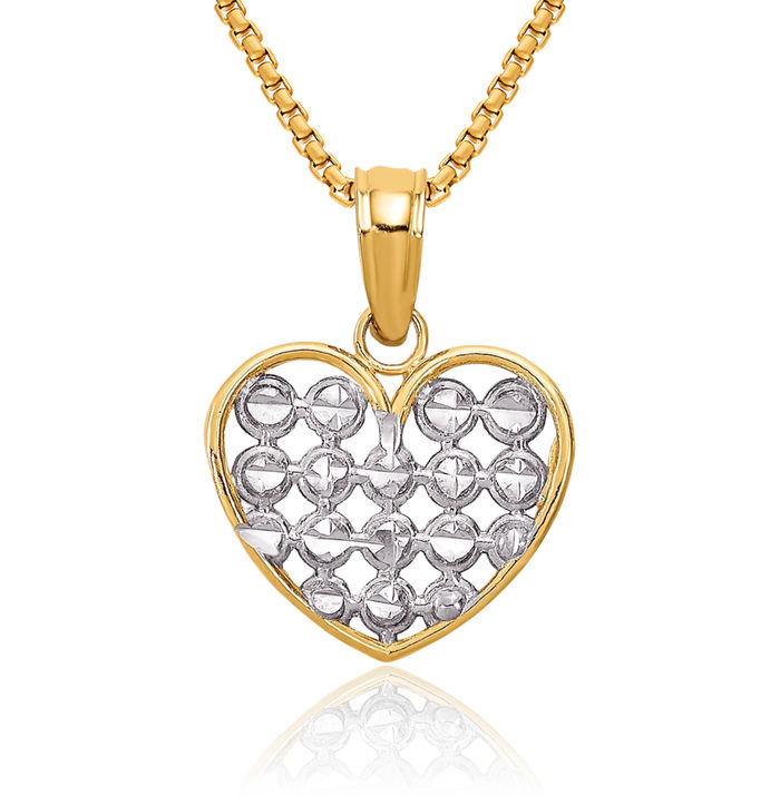 14K Solid Yellow Gold Heart Necklace Love Pendant Charm