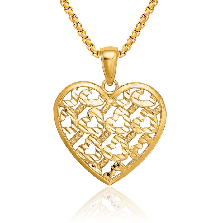 14K Solid Yellow Gold Heart Necklace Love Pendant Charm