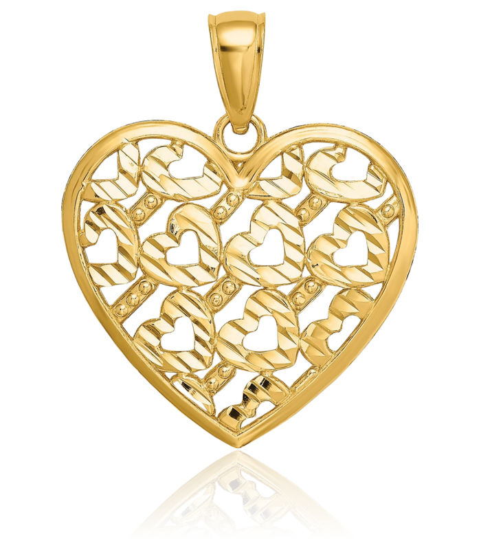 14K Solid Yellow Gold Heart Necklace Love Pendant Charm