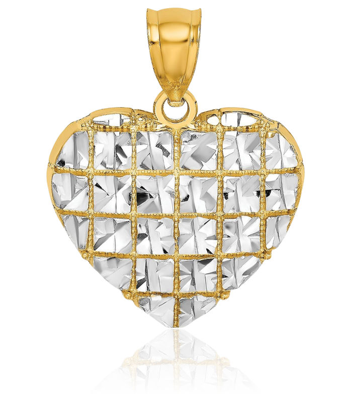 14K Solid Yellow Gold Heart Necklace Love Pendant Charm