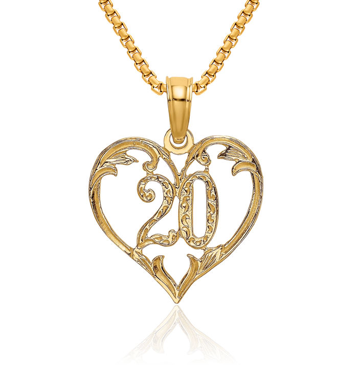 14K Solid Yellow Gold Heart Necklace Love Pendant Charm