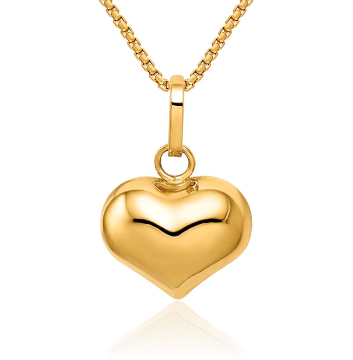 14K Solid Yellow Gold Heart Necklace Love Pendant Charm