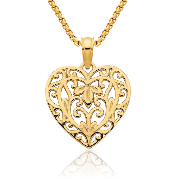 14K Solid Yellow Gold Heart Necklace Love Pendant Charm