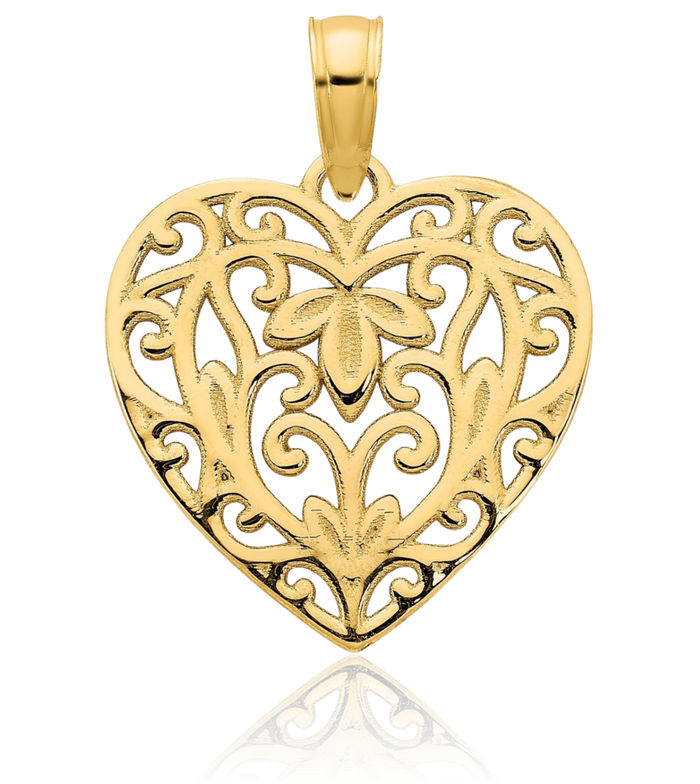 14K Solid Yellow Gold Heart Necklace Love Pendant Charm