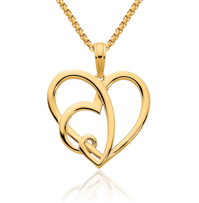 14K Solid Yellow Gold Heart Necklace Love Pendant Charm