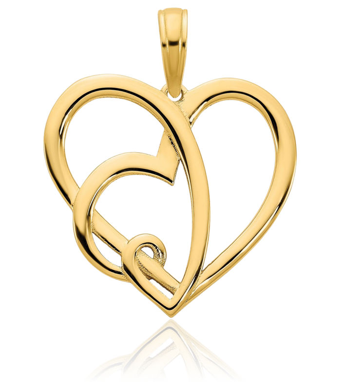 14K Solid Yellow Gold Heart Necklace Love Pendant Charm