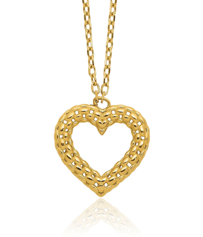 14K Solid Yellow Gold Heart Necklace Love Pendant Friendship Charm Chain