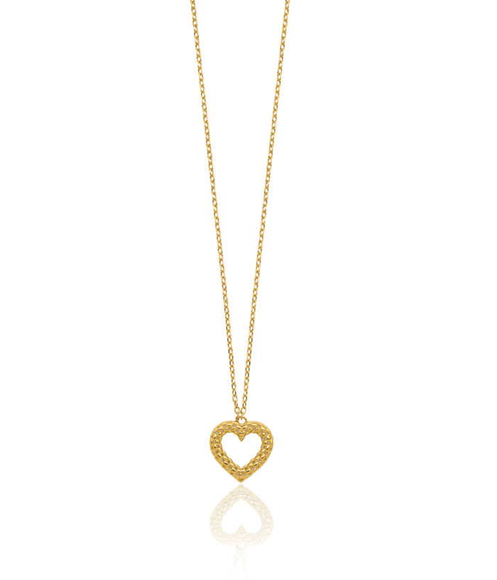 14K Solid Yellow Gold Heart Necklace Love Pendant Friendship Charm Chain