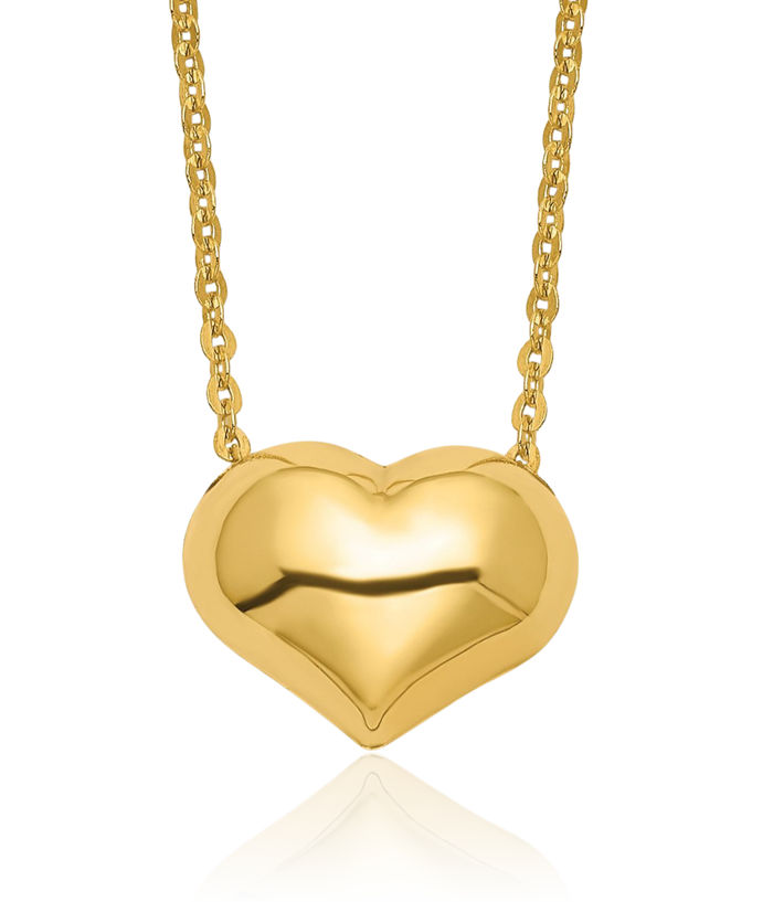 14K Solid Yellow Gold Heart Necklace Love Pendant Friendship Charm Chain