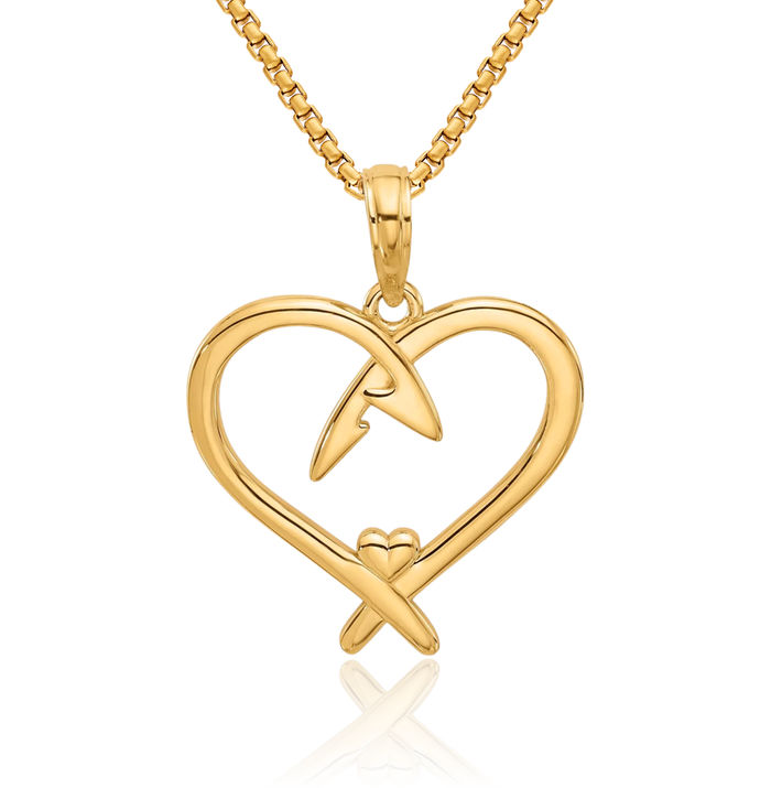 14K Solid Yellow Gold Heart Necklace Love Pendant Charm