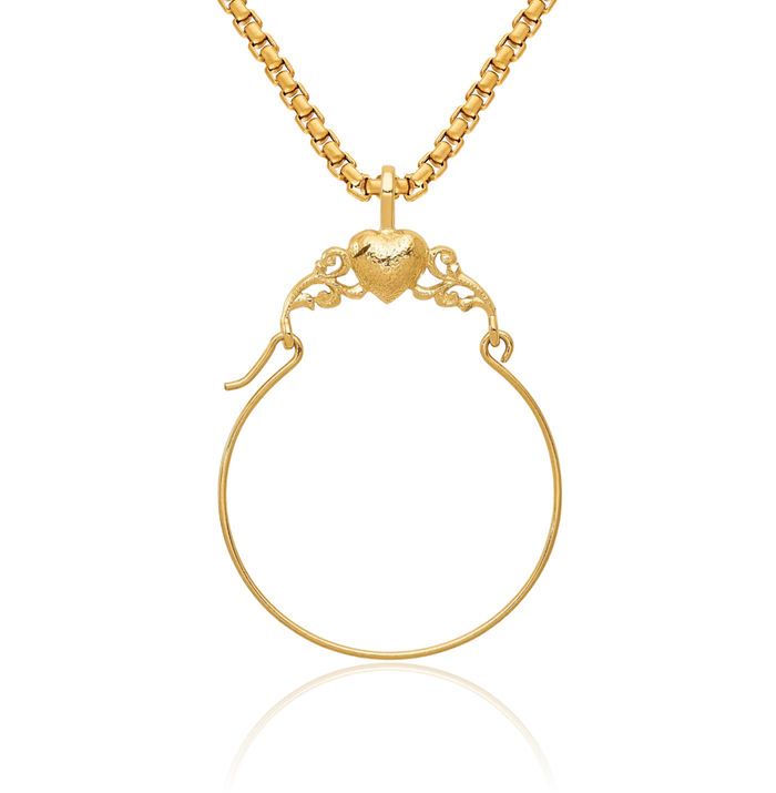 14K Solid Yellow Gold Heart Necklace Love Pendant Charm Holder