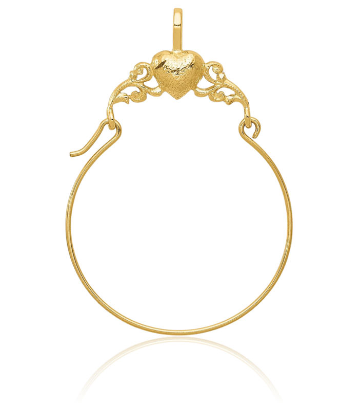 14K Solid Yellow Gold Heart Necklace Love Pendant Charm Holder