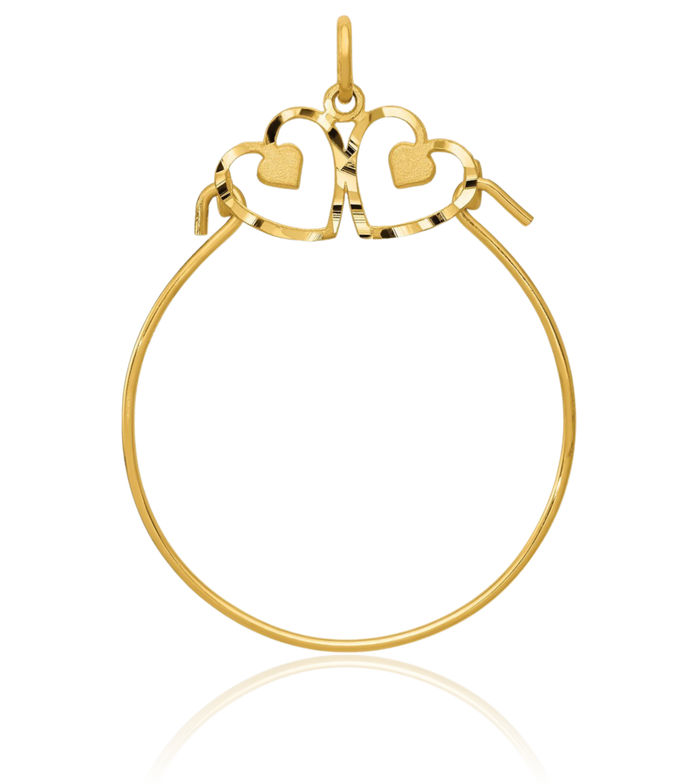14K Solid Yellow Gold Heart Necklace Love Pendant Charm Holder