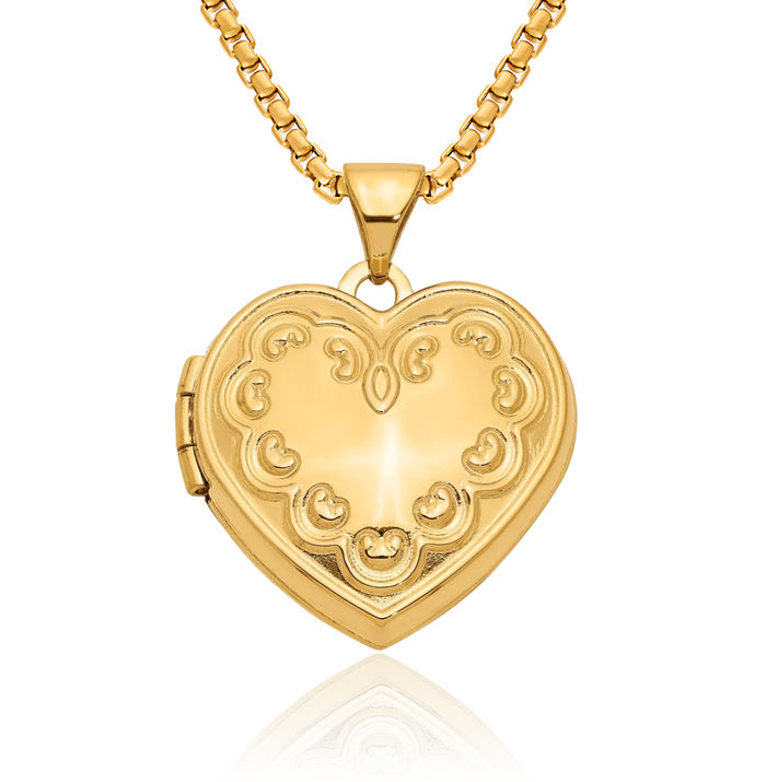 14K Solid Yellow Gold Heart Personalized Photo Locket Necklace Picture Pendant Charm