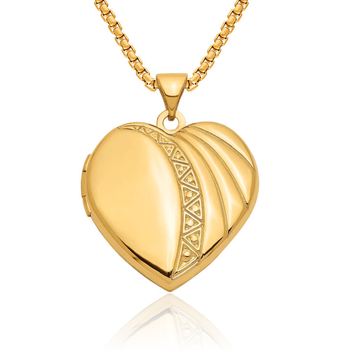 14K Solid Yellow Gold Heart Personalized Photo Locket Necklace Picture Pendant Charm