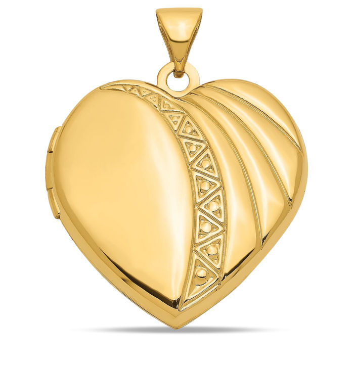 14K Solid Yellow Gold Heart Personalized Photo Locket Necklace Picture Pendant Charm