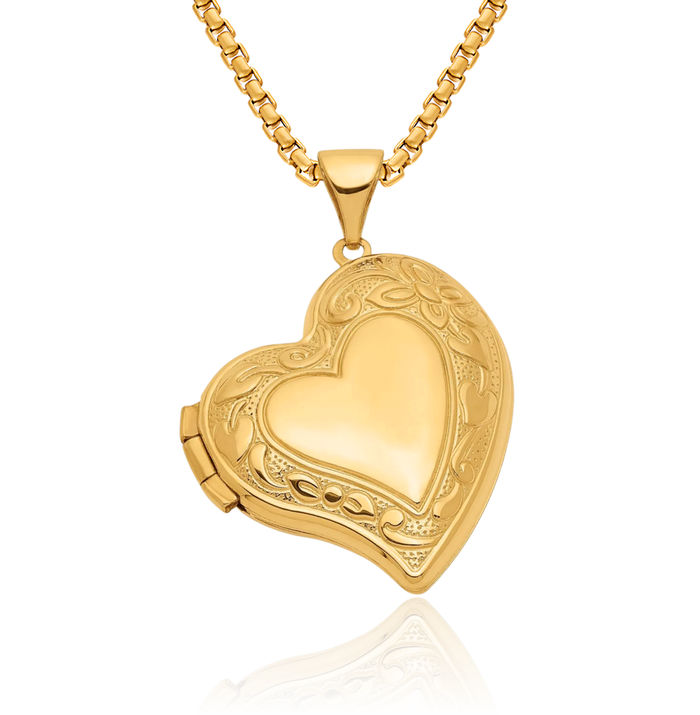 14K Solid Yellow Gold Heart Personalized Photo Locket Necklace Picture Pendant Charm