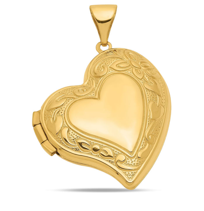 14K Solid Yellow Gold Heart Personalized Photo Locket Necklace Picture Pendant Charm