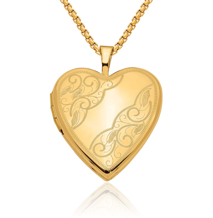 14K Solid Yellow Gold Heart Personalized Photo Locket Necklace Picture Pendant Charm