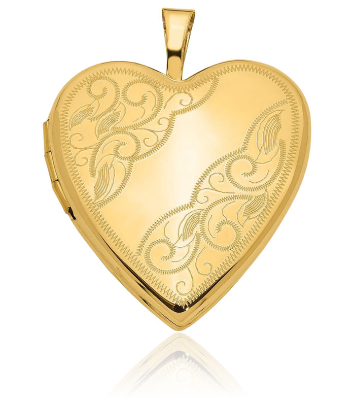 14K Solid Yellow Gold Heart Personalized Photo Locket Necklace Picture Pendant Charm
