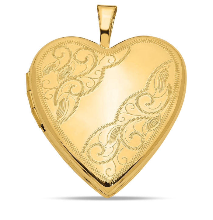 14K Solid Yellow Gold Heart Personalized Photo Locket Necklace Picture Pendant Charm