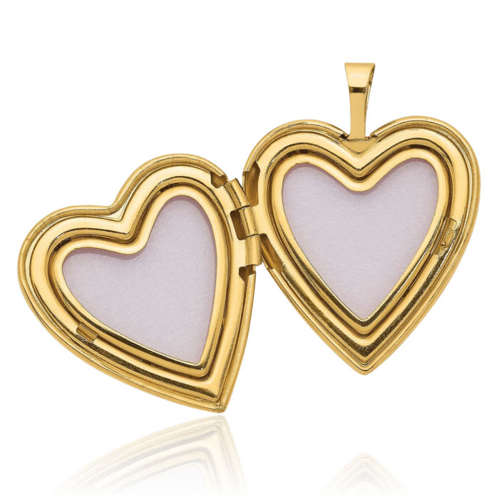 14K Solid Yellow Gold Heart Personalized Photo Locket Necklace Picture Pendant Charm