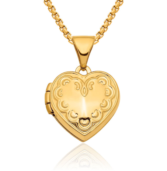 14K Solid Yellow Gold Heart Personalized Photo Locket Necklace Picture Pendant Charm