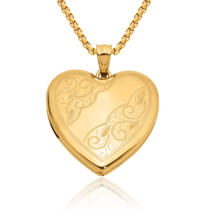 14K Solid Yellow Gold Heart Personalized Photo Locket Necklace Picture Pendant Charm