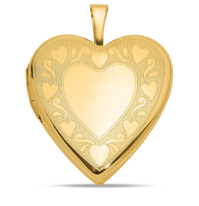 14K Solid Yellow Gold Heart Personalized Photo Locket Necklace Picture Pendant Charm