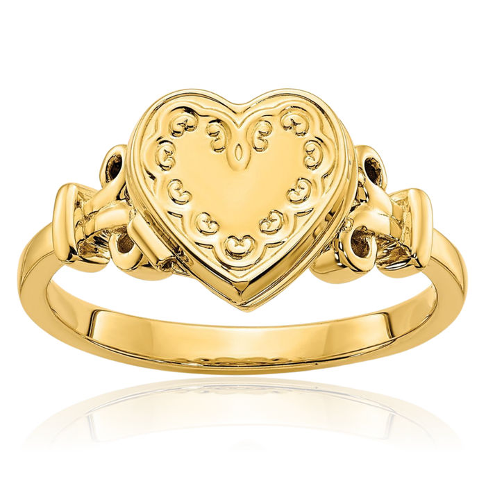 14K Solid Yellow Gold Heart Photos Locket Ring