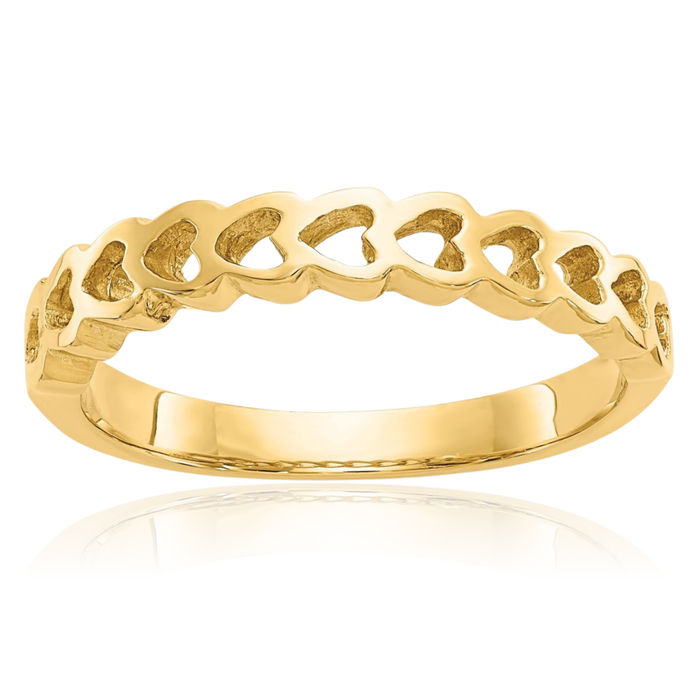 14K Solid Yellow Gold Heart Ring Love Band