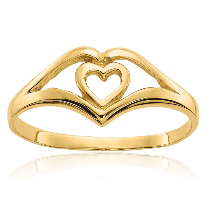 14K Solid Yellow Gold Heart Ring Love Band