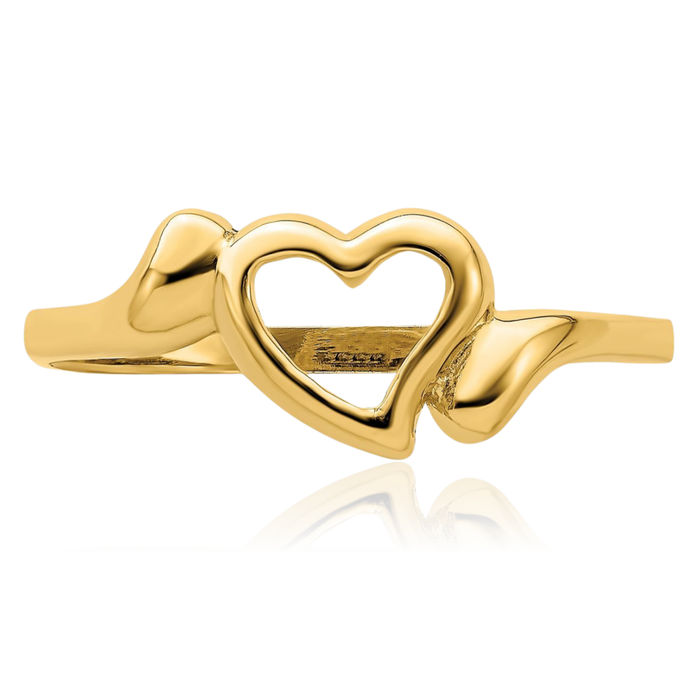 14K Solid Yellow Gold Heart Ring Love Band